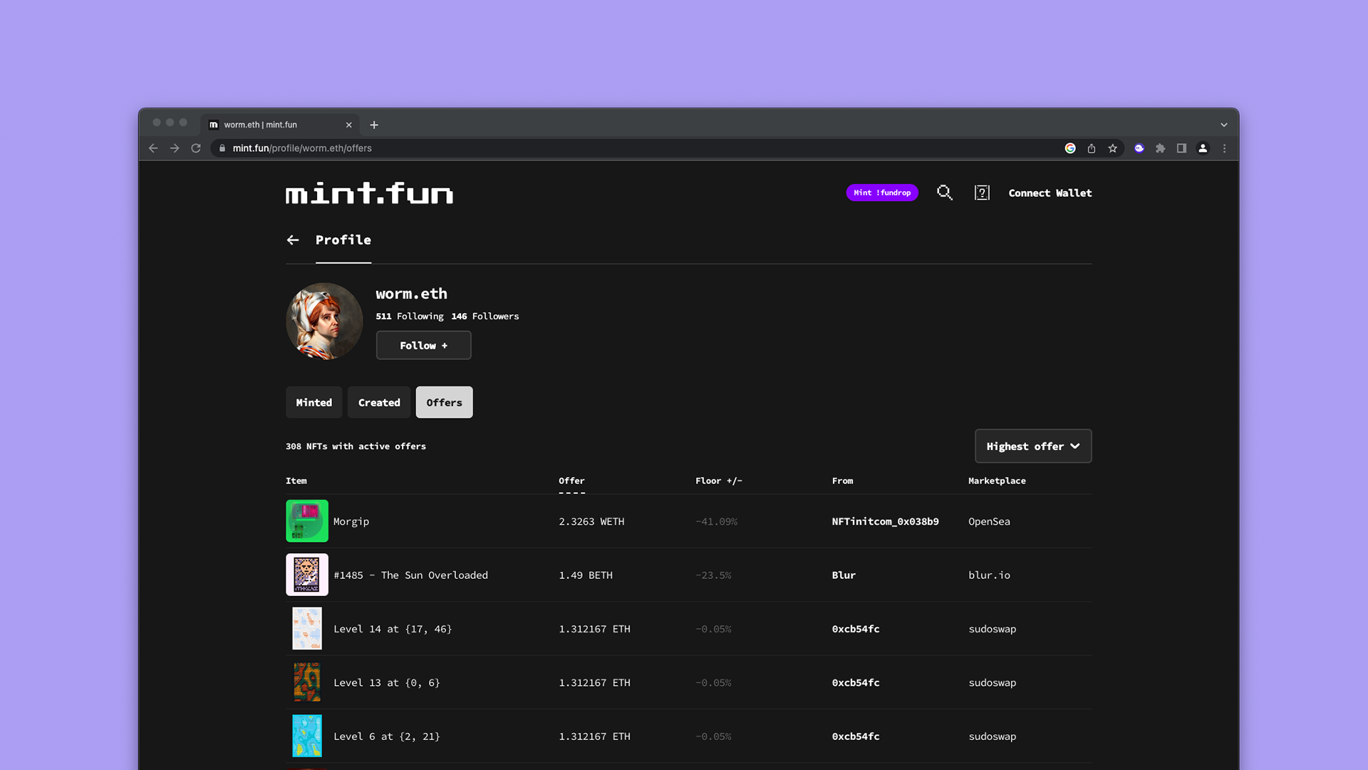 mint.fun user profile activity