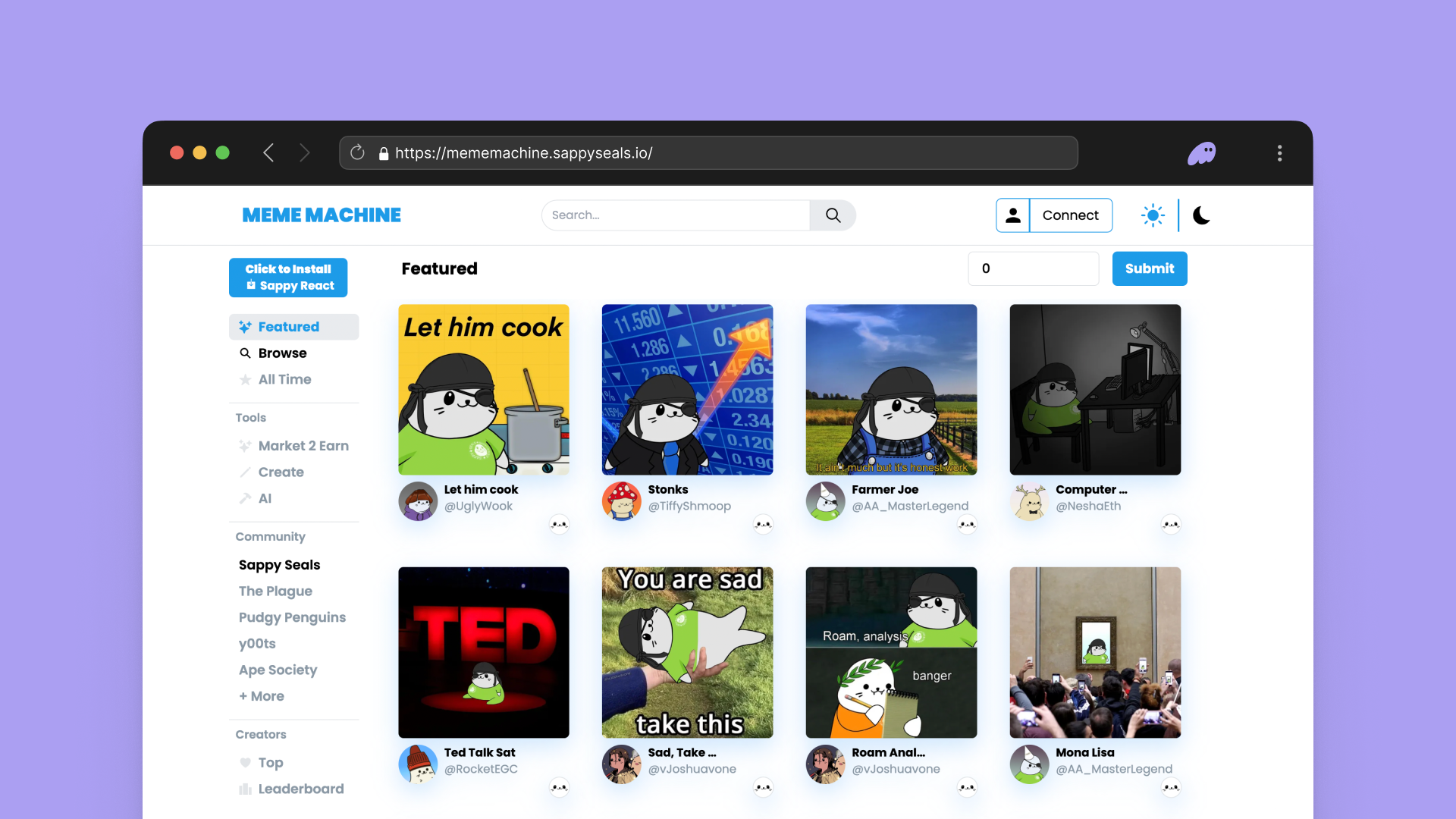 Sappy Seals' meme machine blog image on Phantom's website - NFT Spotlight