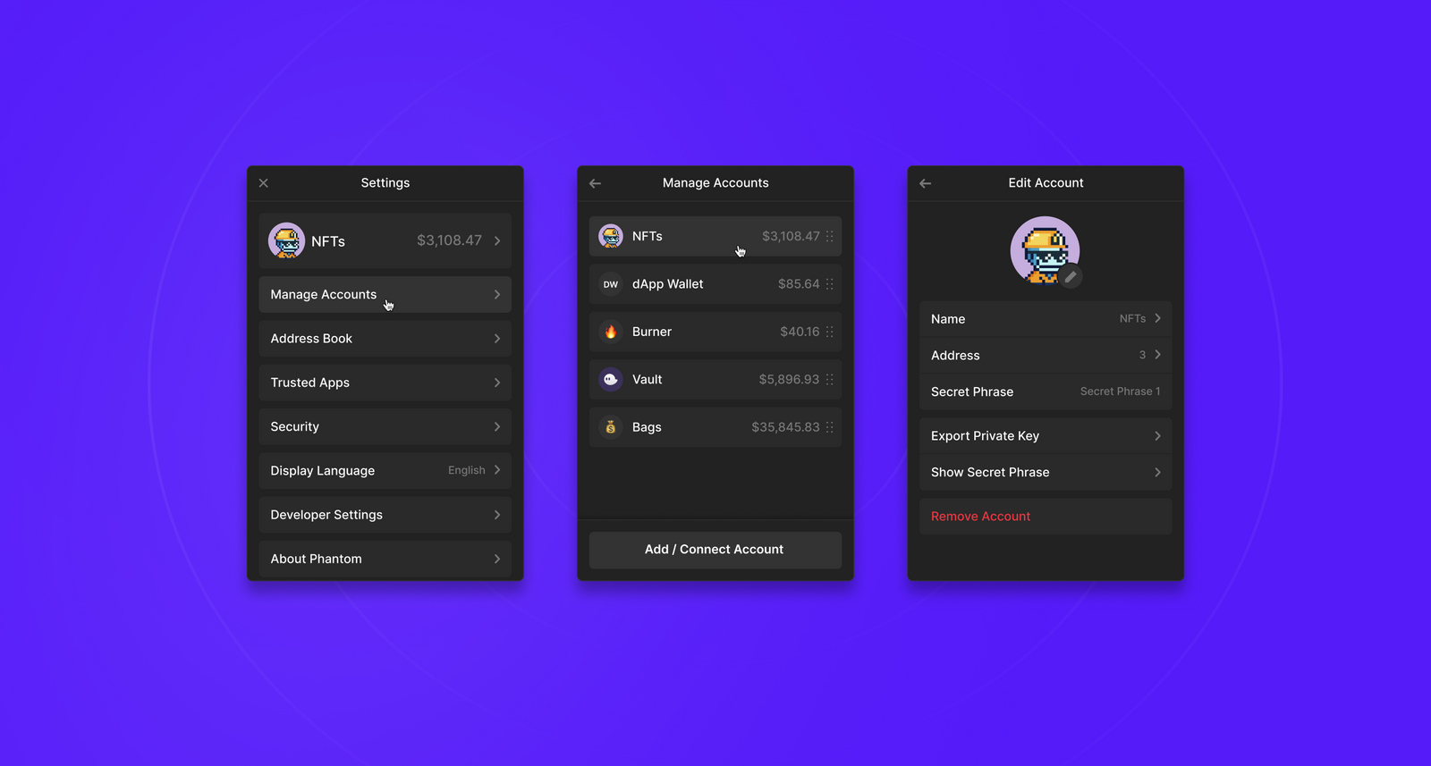 Viewing wallet addresses by Secret Recovery Phrase