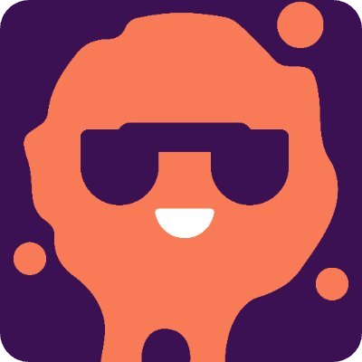 Orange blob character with sunglasses and a smile.
