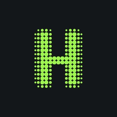 Green dotted letter H on a black background.