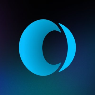 Blue stylized letter C with a detached arc on a dark background.