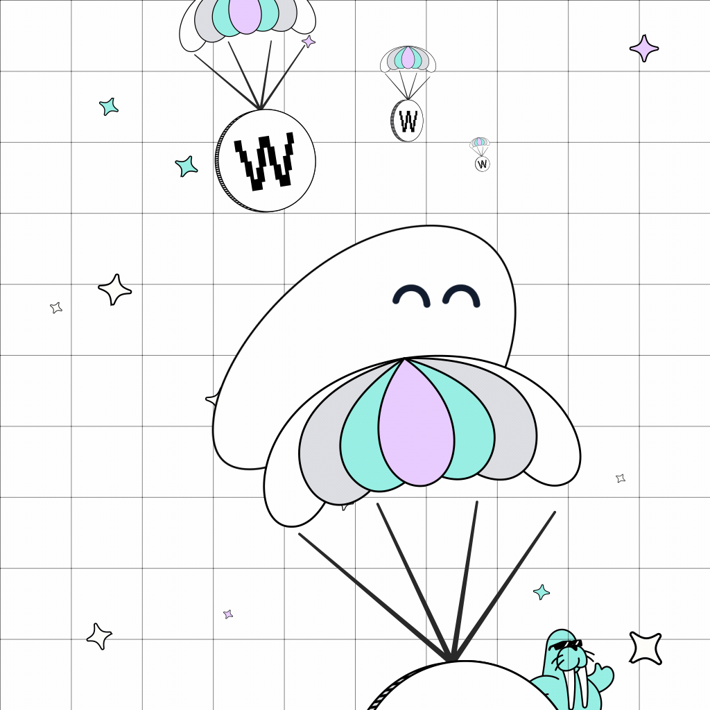 a drawing of a parachute with the letter w on it