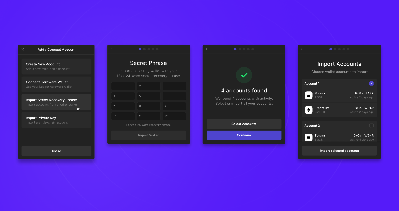 import existing Secret Recovery Phrases