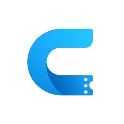 Stylized blue letter C logo resembling a perforated ticket stub.