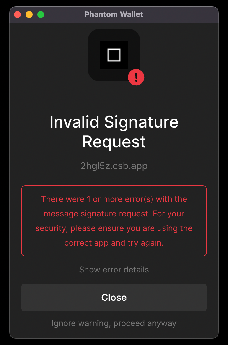 Invalid signature request
