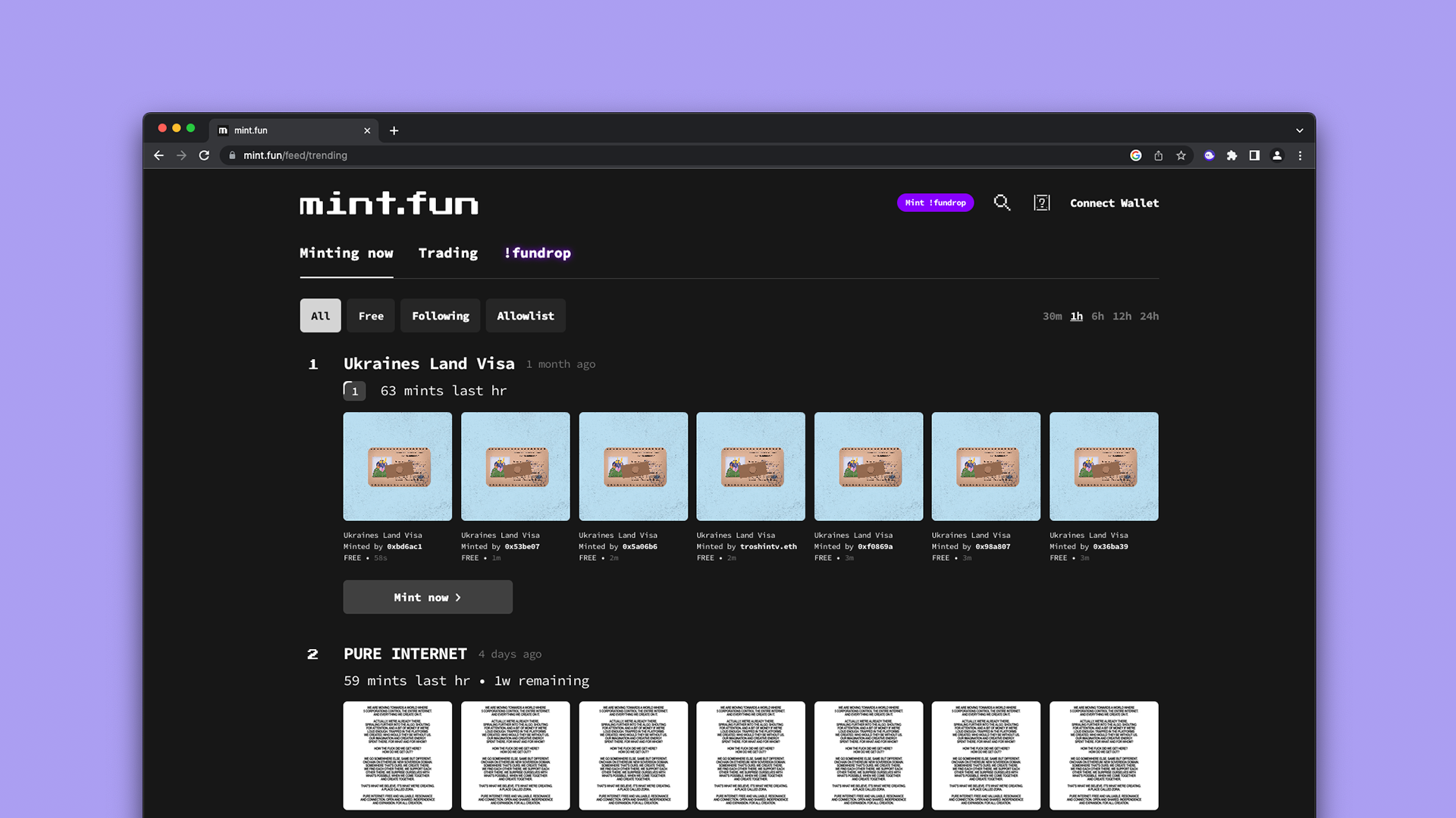 minting now page on mint.fun