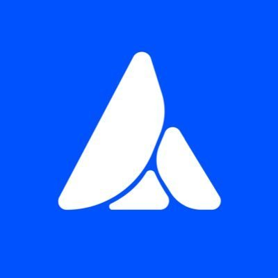 White abstract mountain or letter A logo on a blue background.