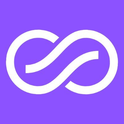 White double-line infinity symbol on a purple background.