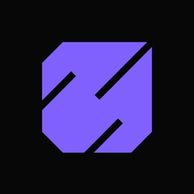 A purple octagon with diagonal black lines on a black background.