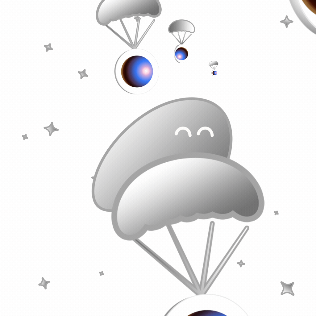 a cartoon drawing of a parachute with a face on it