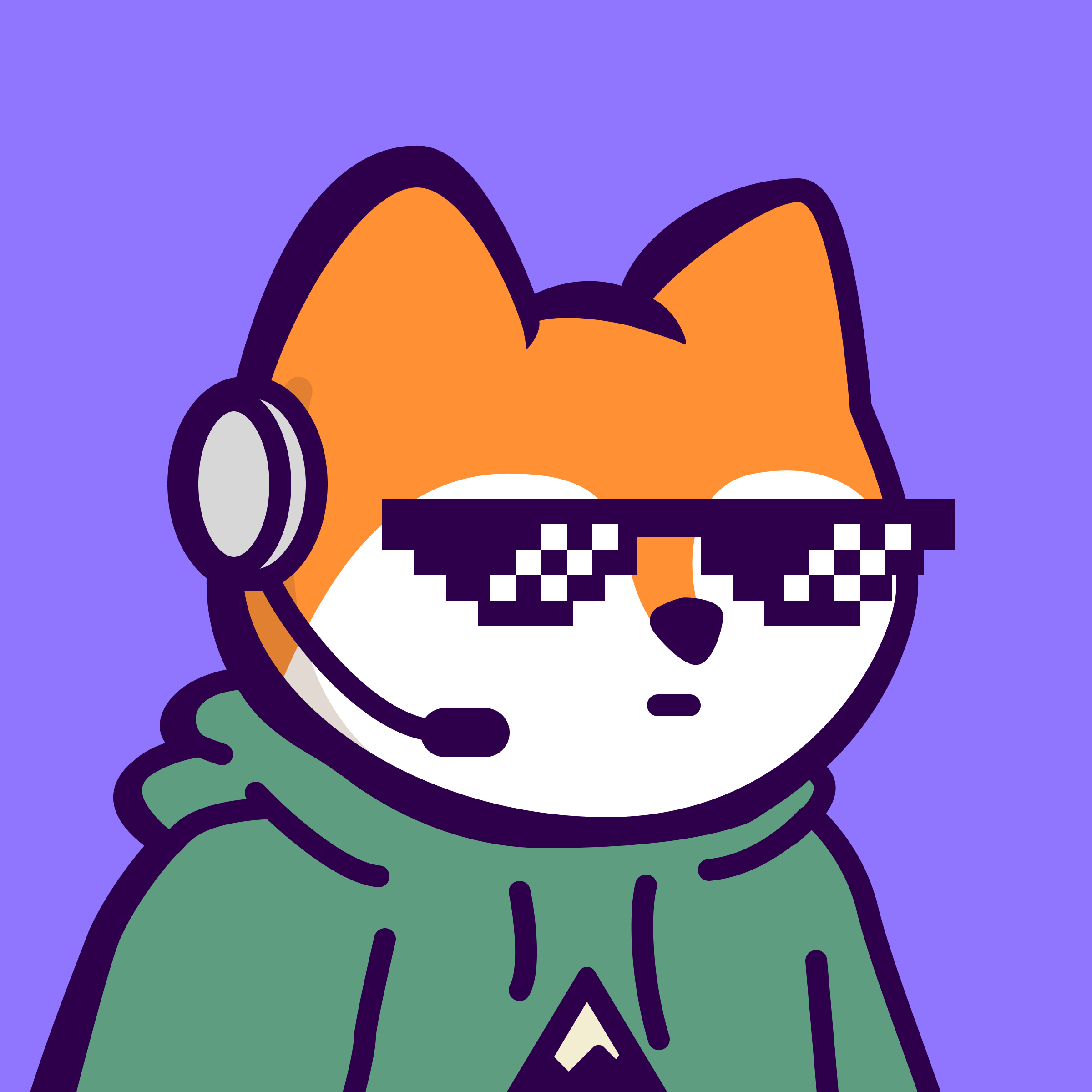 Cartoon fox wearing pixelated sunglasses, a headset with a microphone, and a green hoodie.