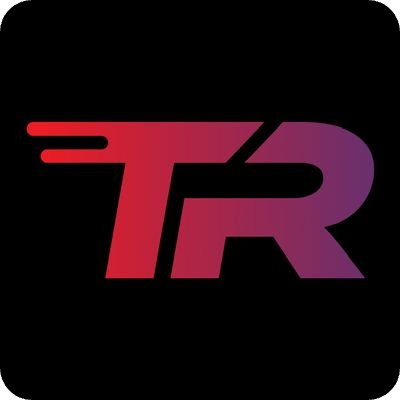 Stylized red to purple gradient "TR" logo with motion lines, on a black background.