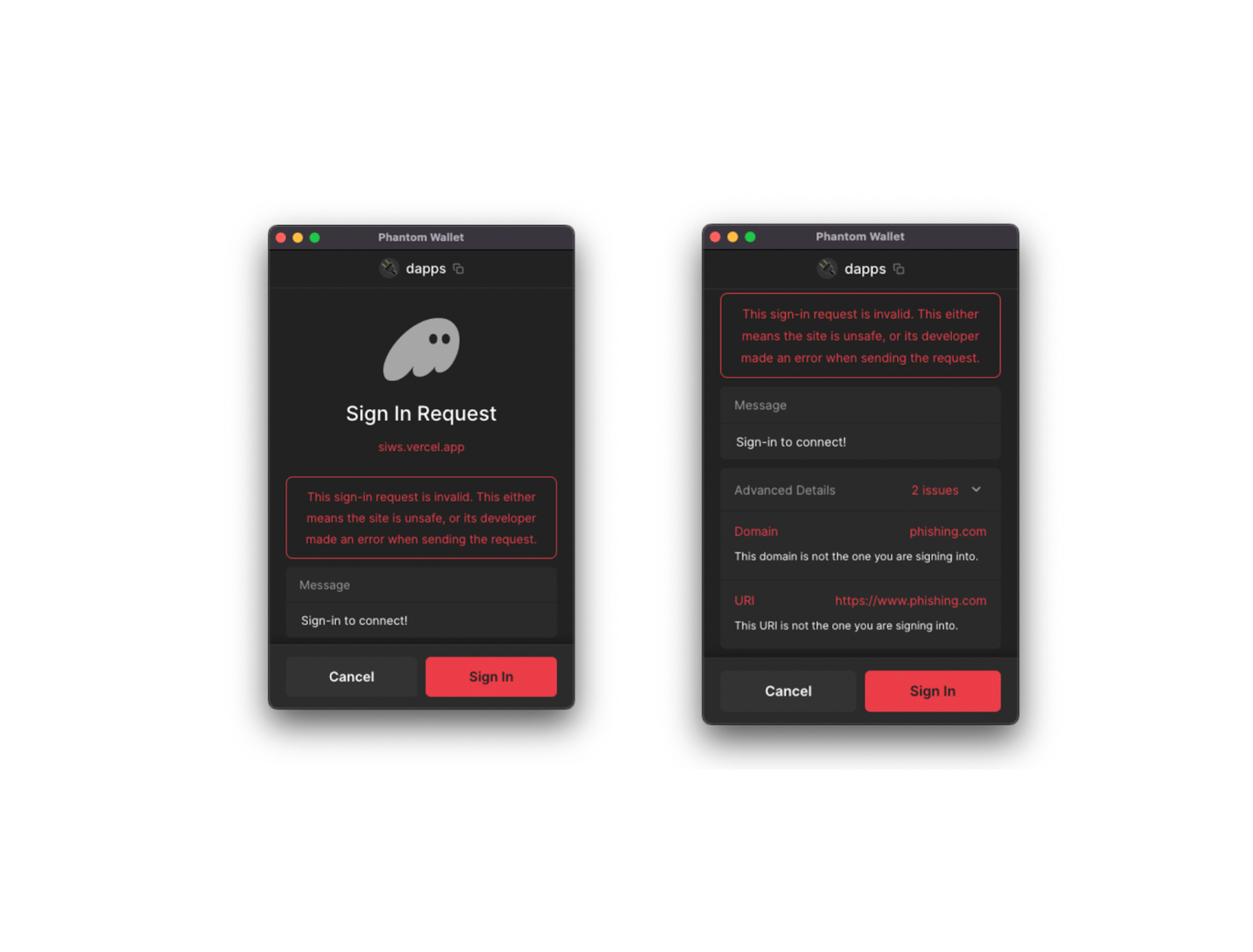 Sign-in request error message image on the Phantom blog