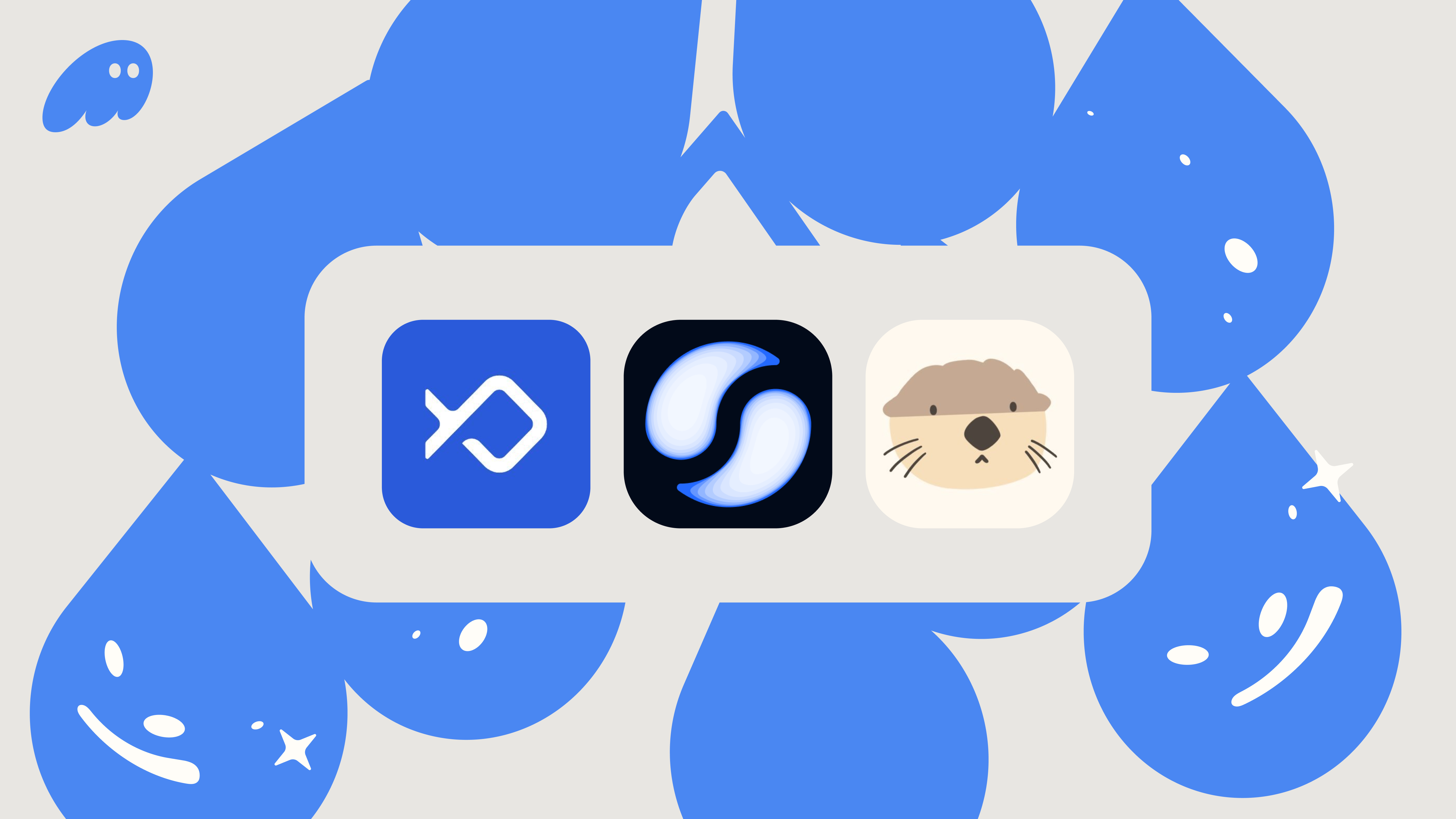 a cartoon illustration of a otter a fish and a drop of water