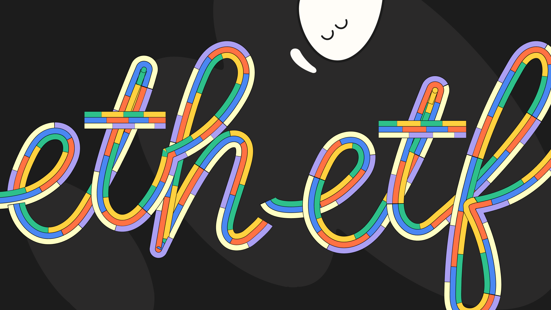 the word eth-etf is written in colorful letters on a black background