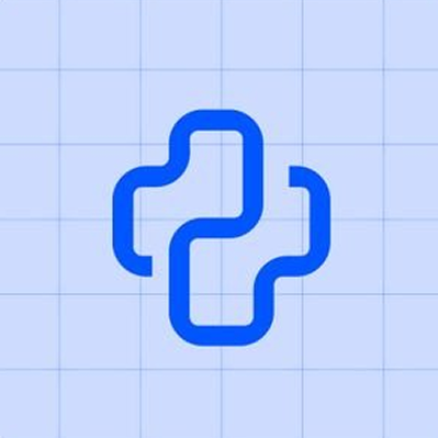 A thick blue outline of a plus sign on a light blue grid background.