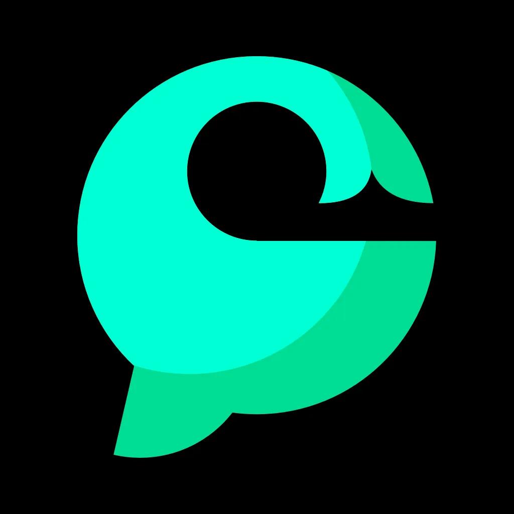 a green circle with a speech bubble inside of it on a black background .